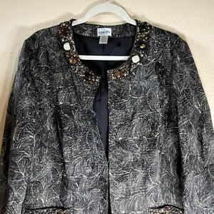 Chico's Brown-beis size 3 3/4 sleeve  Blazer with Embellished Neckline